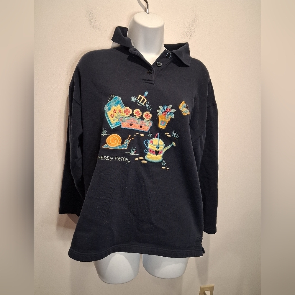Tulchan Size L Grandmacore Navy Sweatshirt With Garden Embroidery